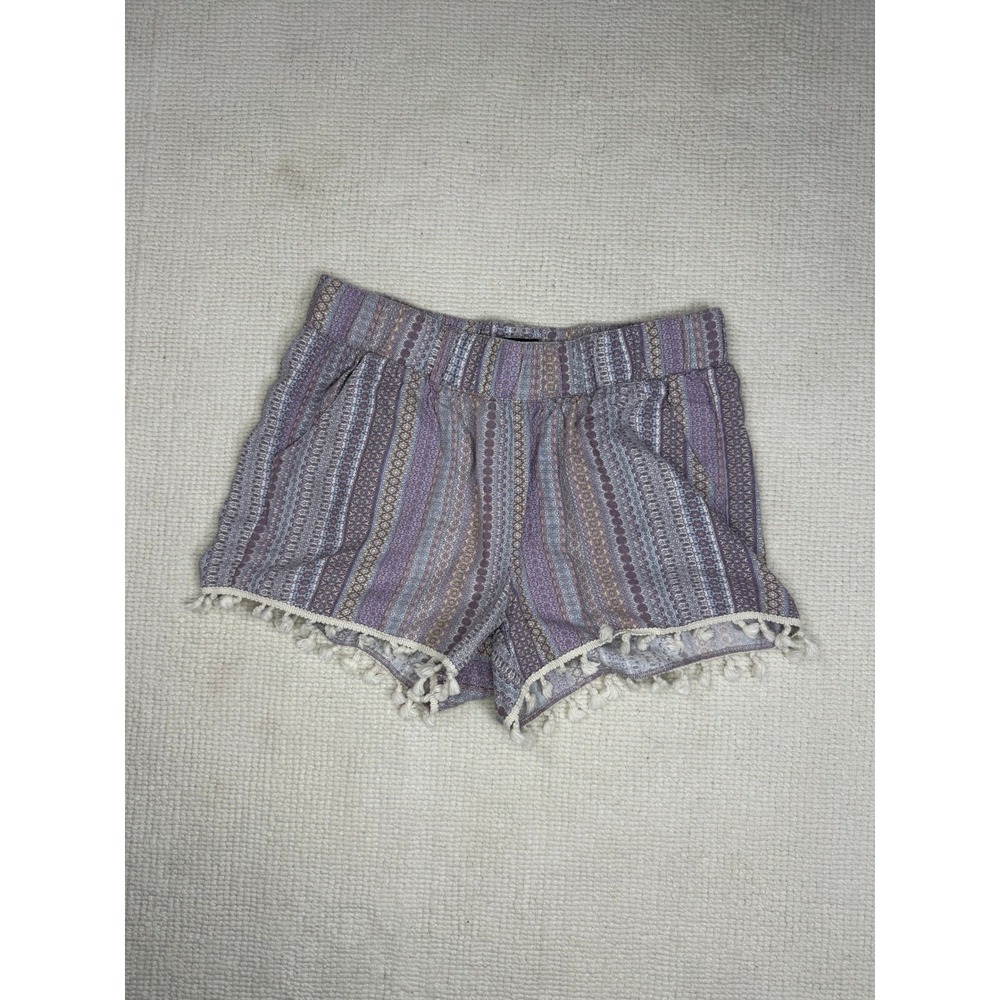 Rewash Purple Boho Geometric Stripe Tassel Trim Linen Blend Shorts Womens Size M
